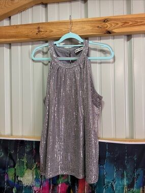 Grace Karin Silver Sequin Halter top plus size 2XL